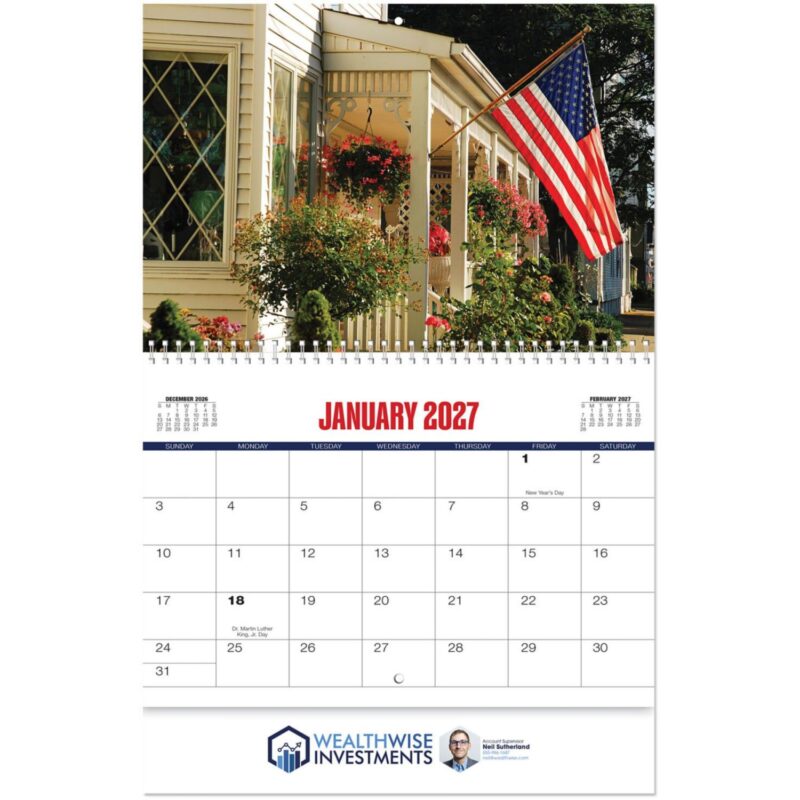 Custom Full Color American Glory Spiral Wall Calendar - 2