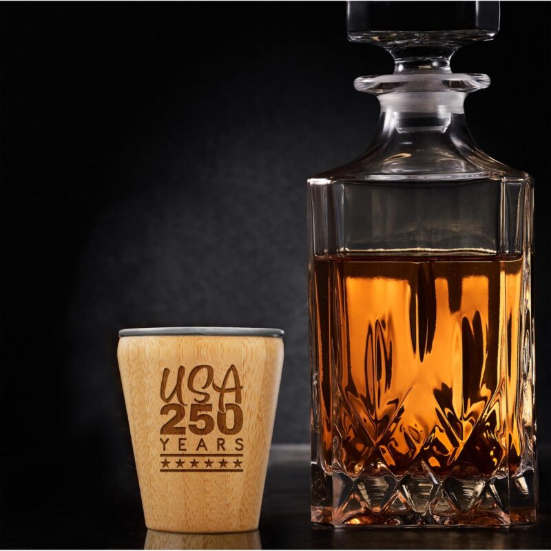 Custom Limited Edition USA 250 Years Bamboo Shot Glass w/Stainless Steel Interior - 1