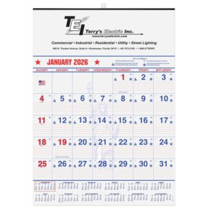 Custom Patriotic Red & Blue Contractor Calendar w/1 Color Imprint (18"x 25")
