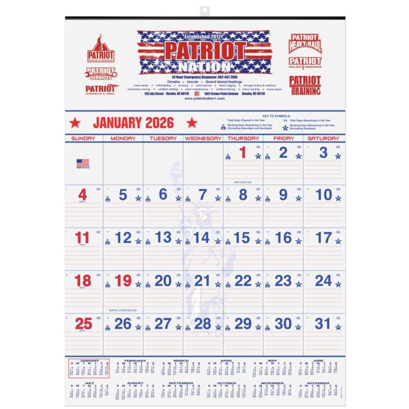Custom Patriotic Red & Blue Contractor Calendar w/2 Color Imprint (18"x 25")