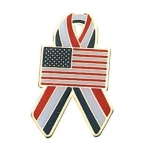 Custom Stock Patriotic US Flag & Ribbon Pride Pin