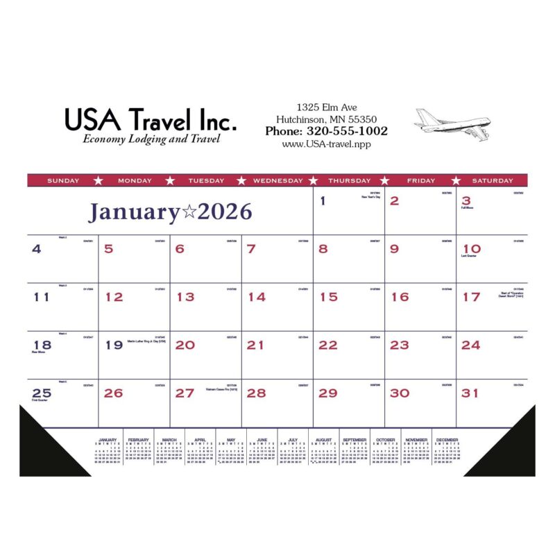 Custom Triumph® Calendars Patriotic Desk Pad with Vinyl Corners